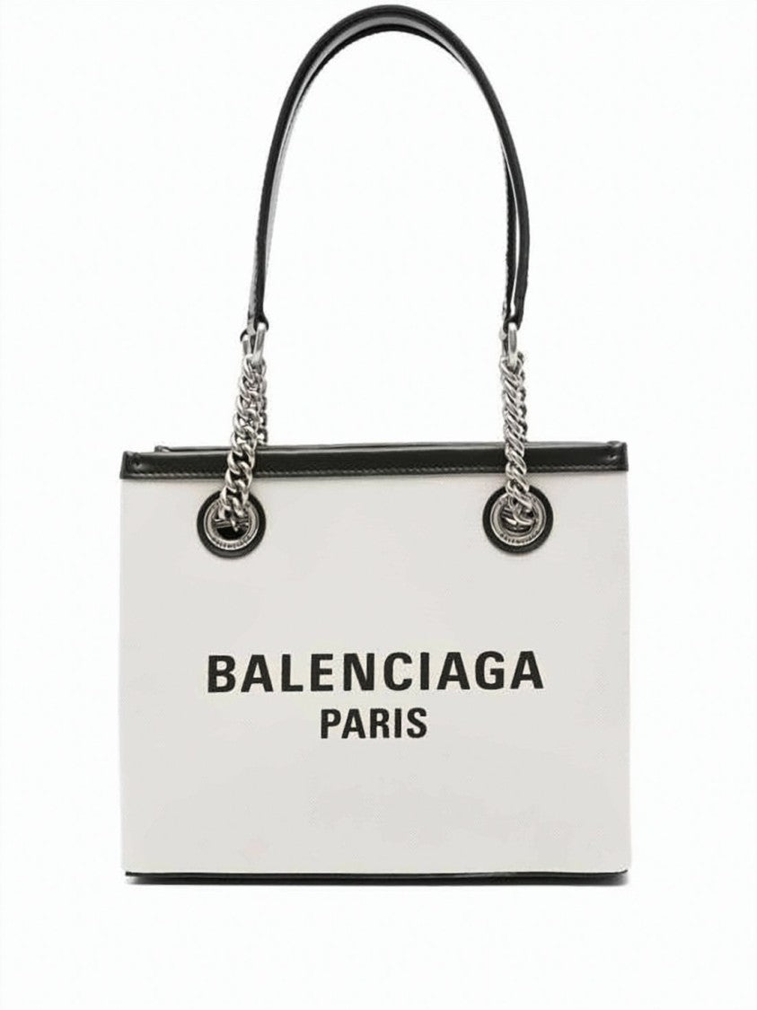 Balenciaga Structured White Tote Bag With Chain-Trimmed Handles