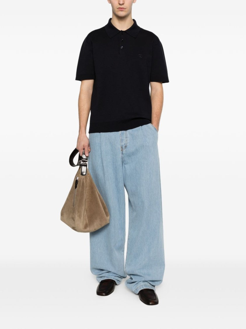 Gucci Dark Blue Silk-Cotton Interlocking G Polo Shirt