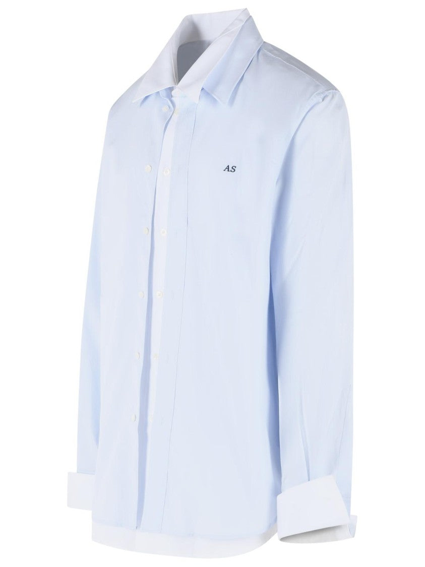 Acne Studios Light Blue Button-Up Shirt With Unique Layered Design