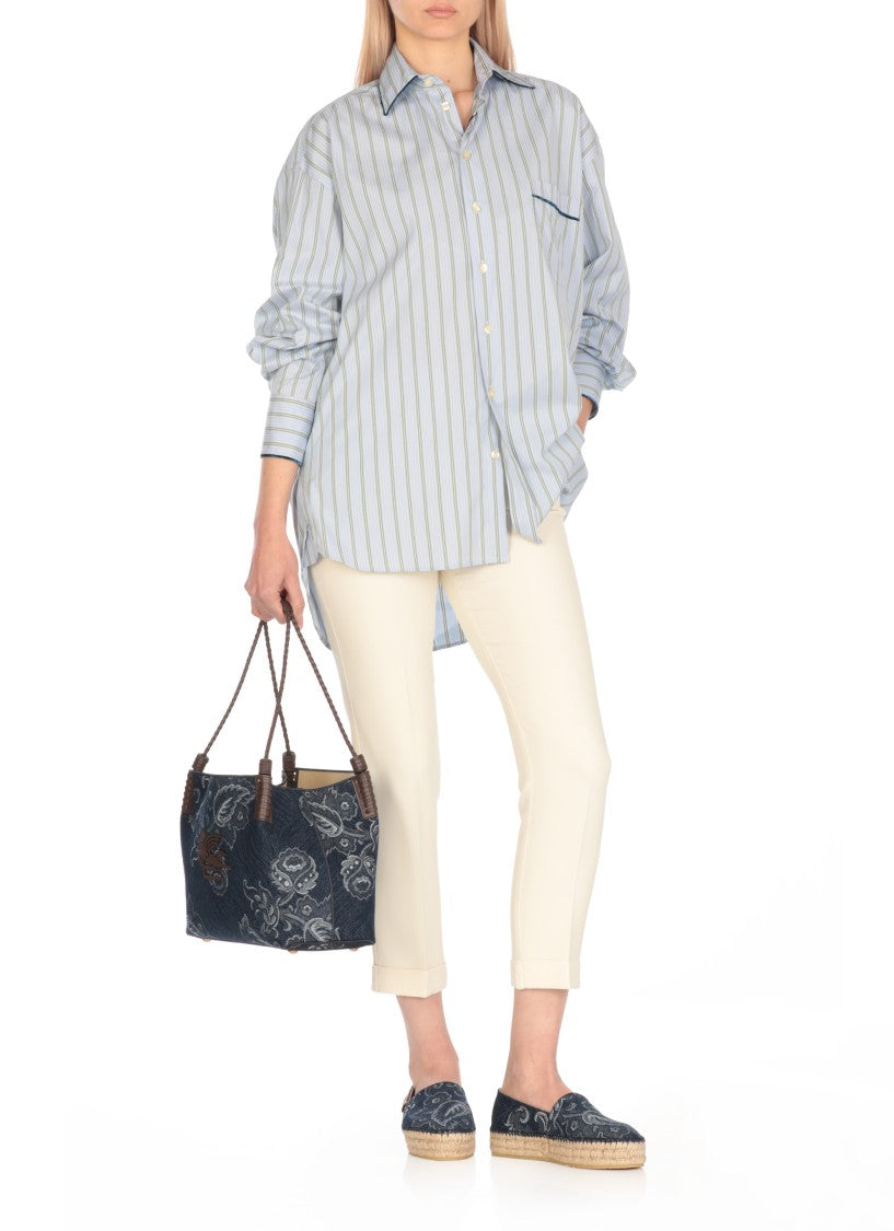 Etro Media Denim Jacquard Bag With Intricate Rose Pattern