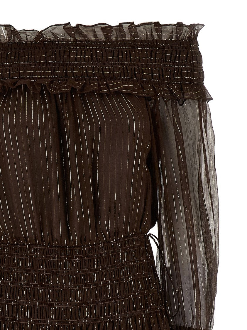 Self-Portrait 'Brown Georgette Off Shoulder Maxi' Dress