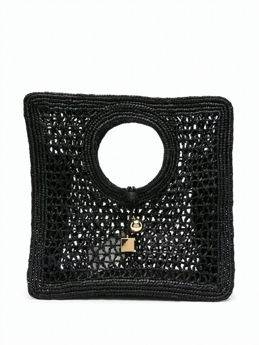 Jacquemus Intricately Woven Raffia Tote Bag With Gold-Tone Charms