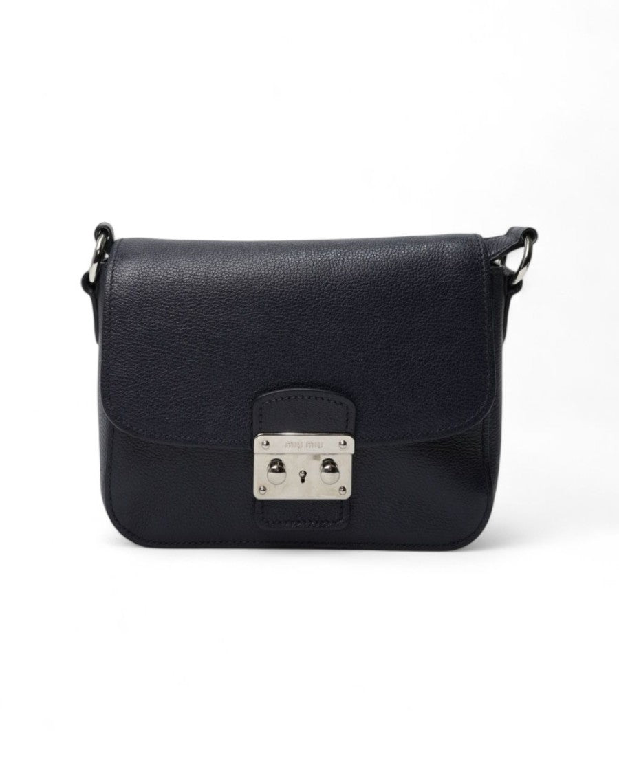 Miu Miu Small Lock Crossbody Bag In Blue Granulated