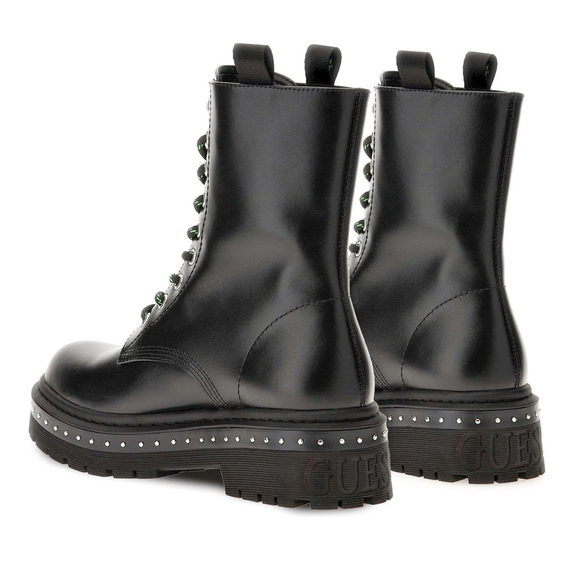 Guess Black Joya Polished Lace-Up Studded Ankle Boots