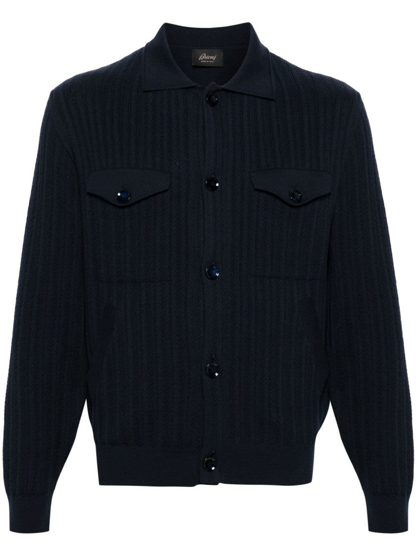 Brioni Textured Ribbed Zip-Up Sweater With Chest Pockets