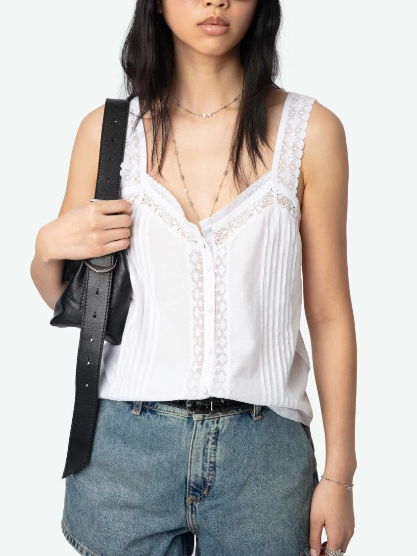 Zadig & Voltaire Lace-Trimmed White Sleeveless Top