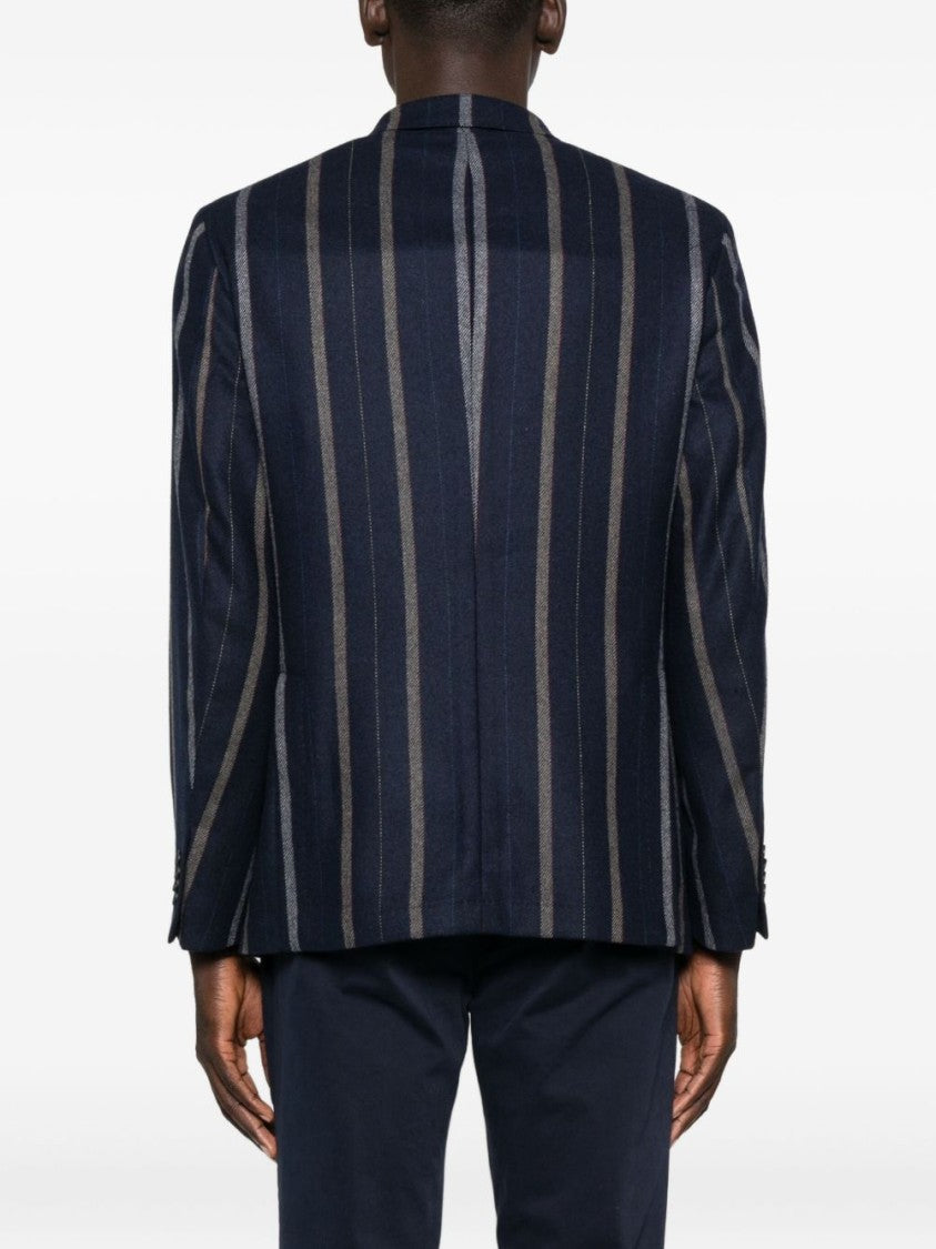 Manuel Ritz Pinstriped Tailored Navy Wool Blend Jacket