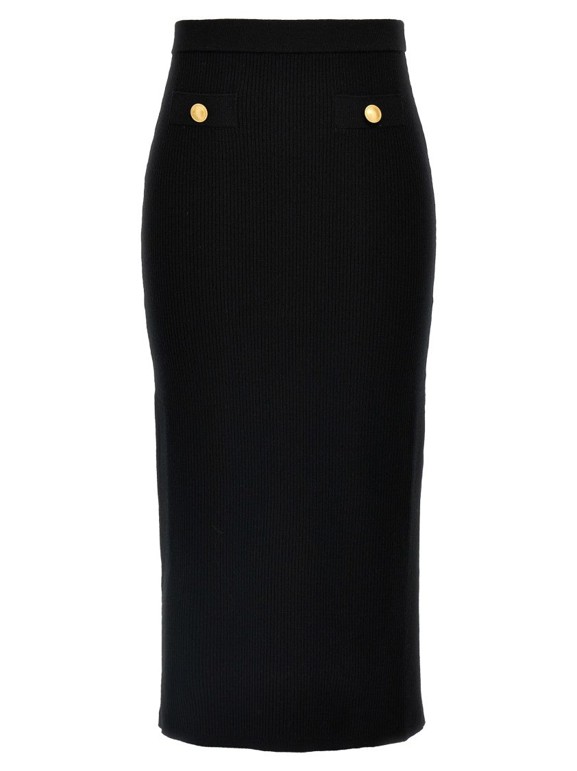 Alessandra Rich Ribbed Stretch Wool And Cashmere Midi Skirt