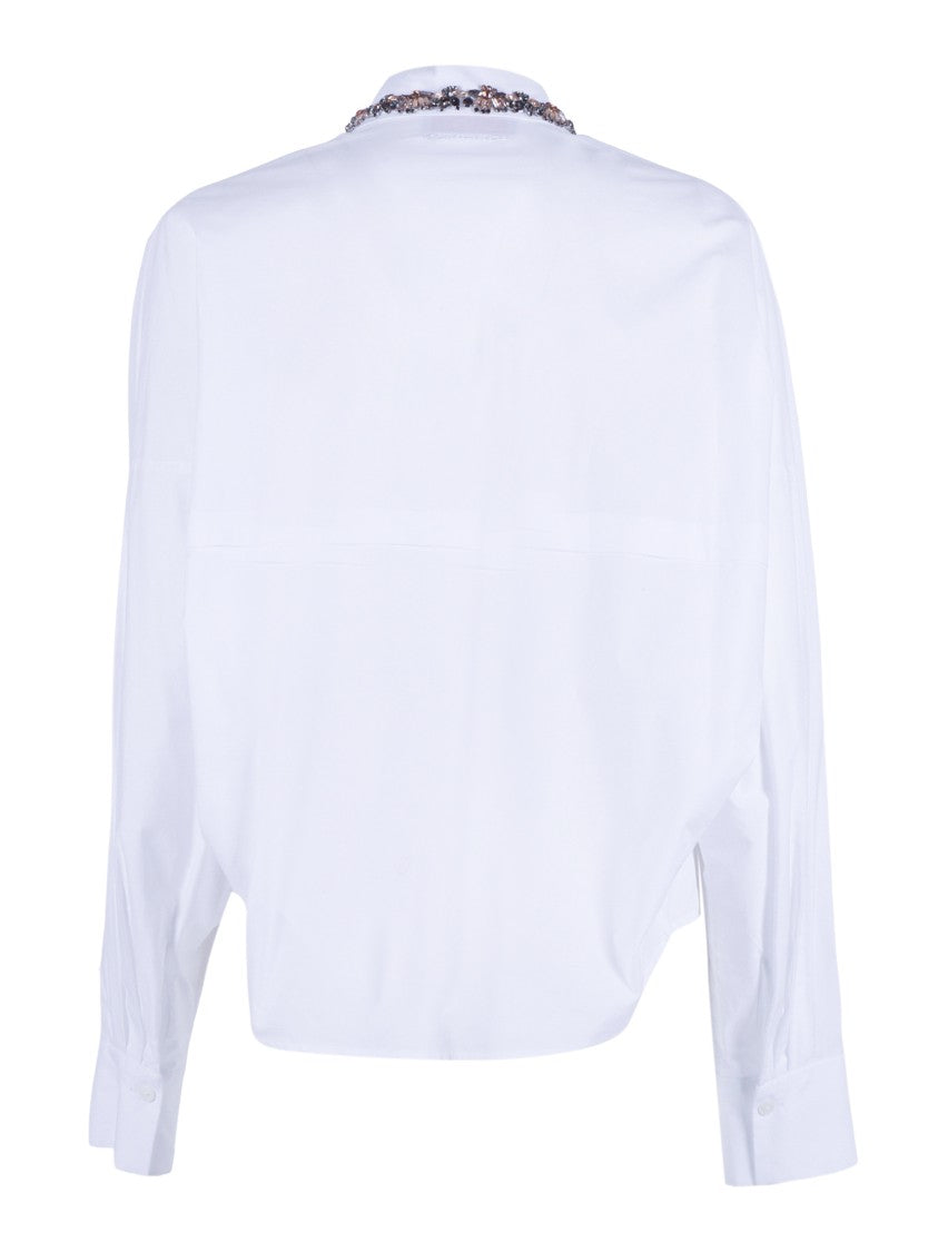 Ermanno Scervino White Cropped Embellished Shirt