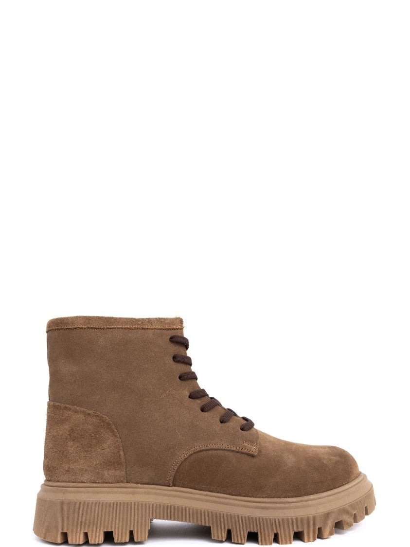 Sergio Moretti Lace-Up Beige Ankle Boots With Textured Outsole