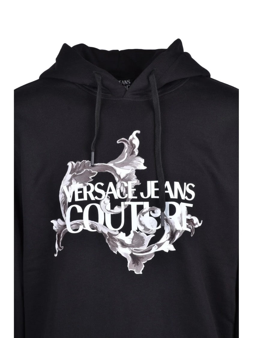 Versace Jeans Couture Black Graphic Logo Design Cotton Hoodie