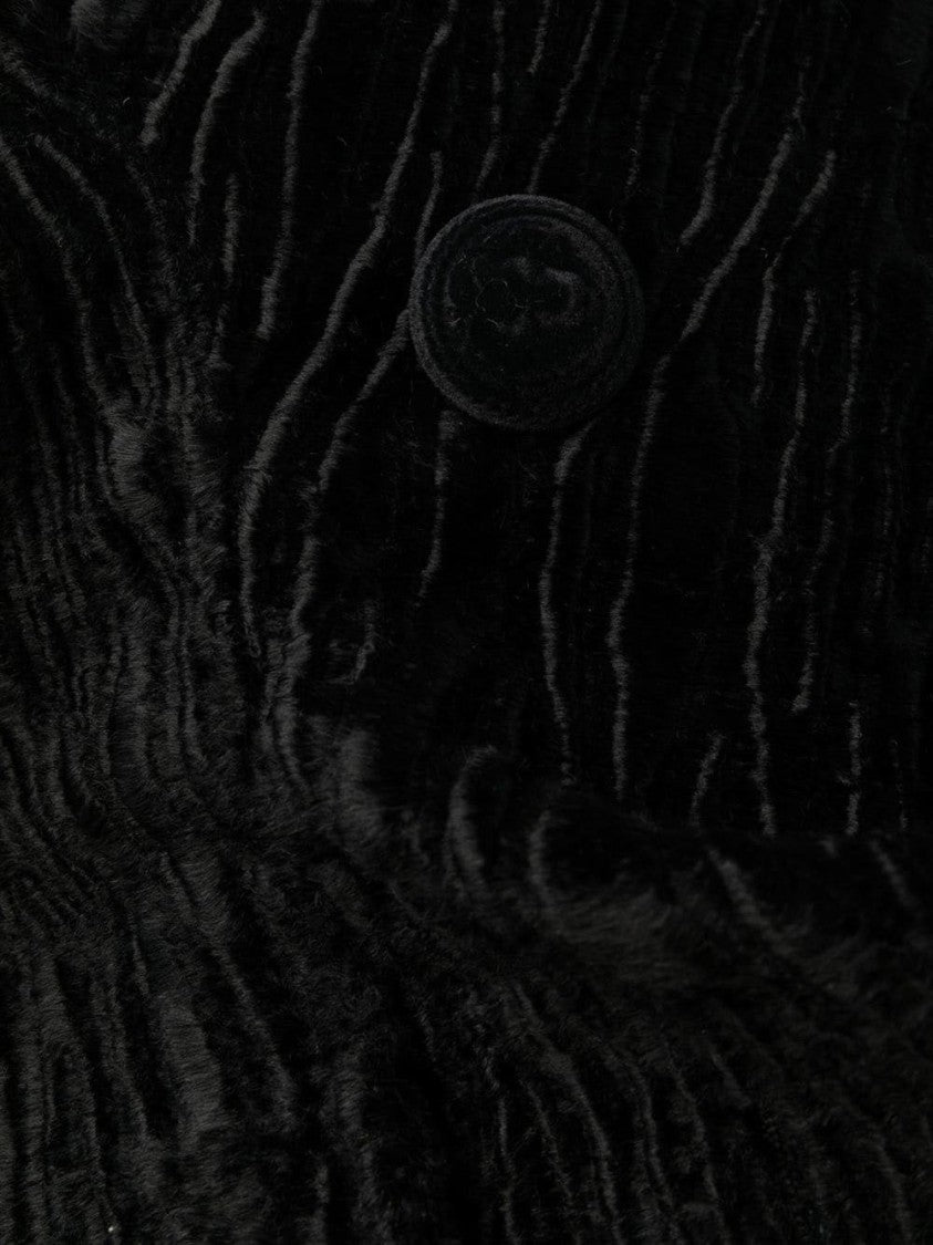 Balmain Textured Black Astrakan Coat With Double-Breasted Front