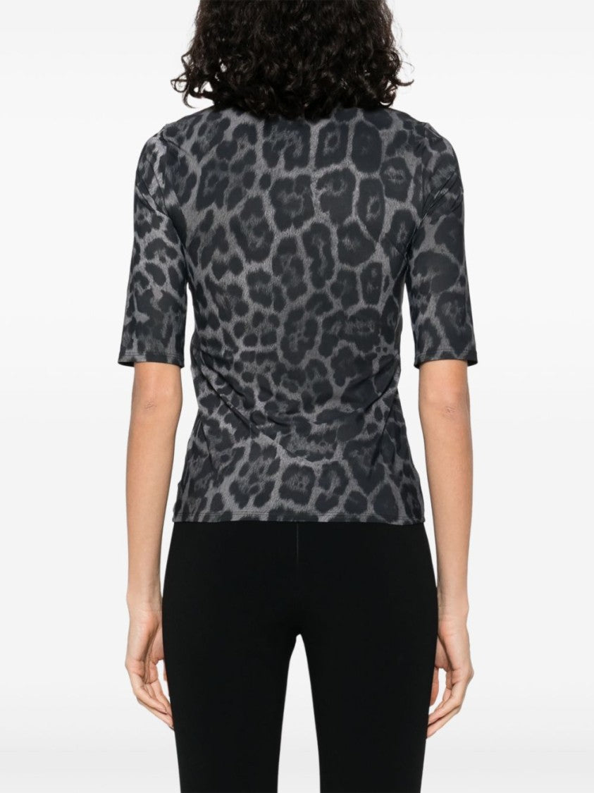 Stella Mccartney Leopard Print Short Sleeve Top With Classic Crew Neck