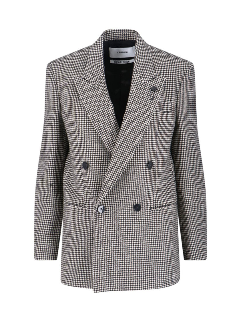Lardini Double-Breasted Houndstooth Blazer With Metal Logo Detail