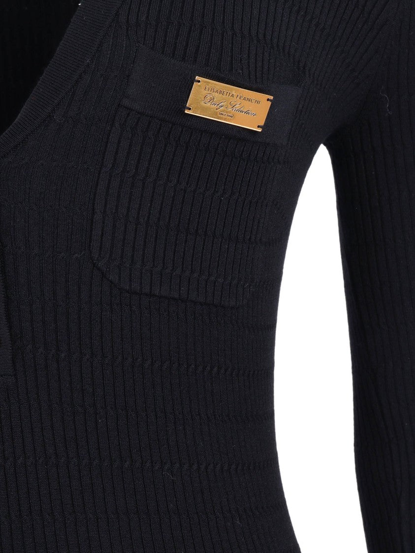 Elisabetta Franchi Ribbed V Neck Midi Dress