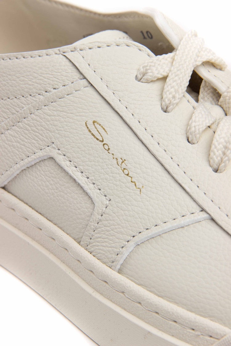 Santoni Double-Buckle Hammered Leather Sneakers