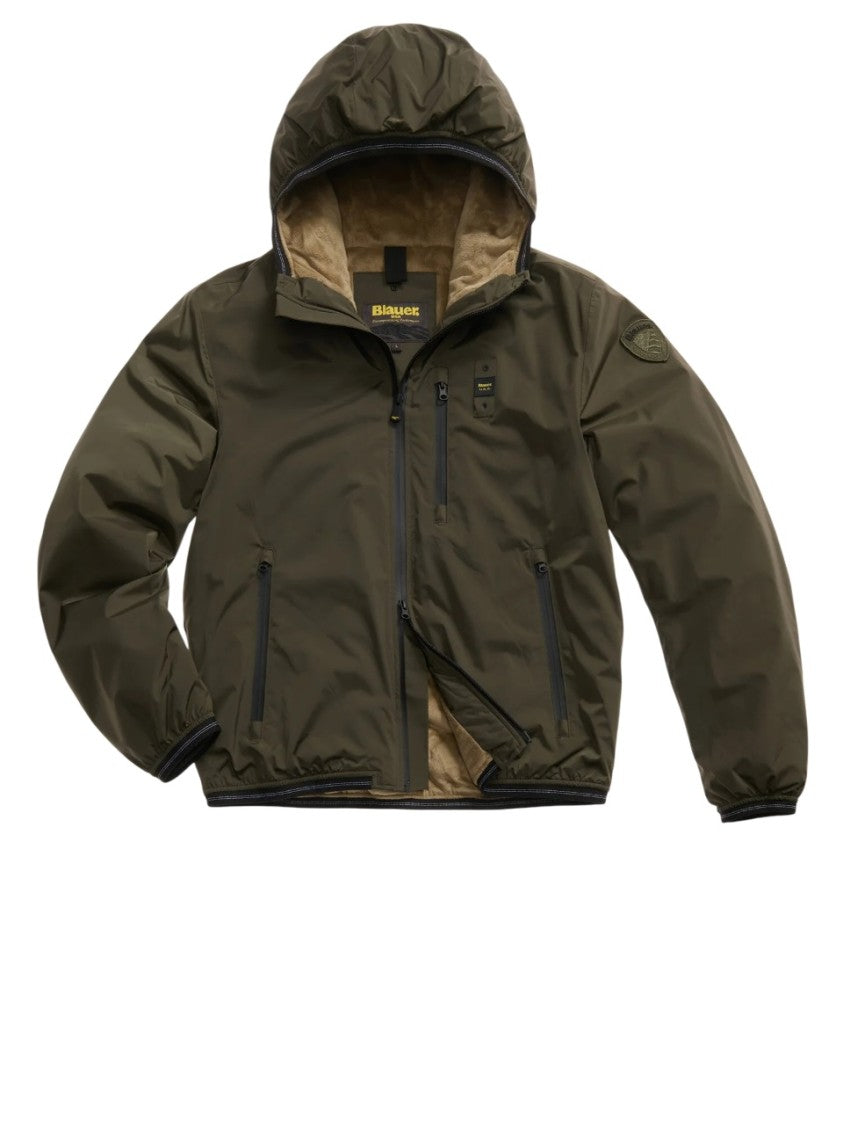 Blauer Deep Olive Green Faux Fur Windbreaker