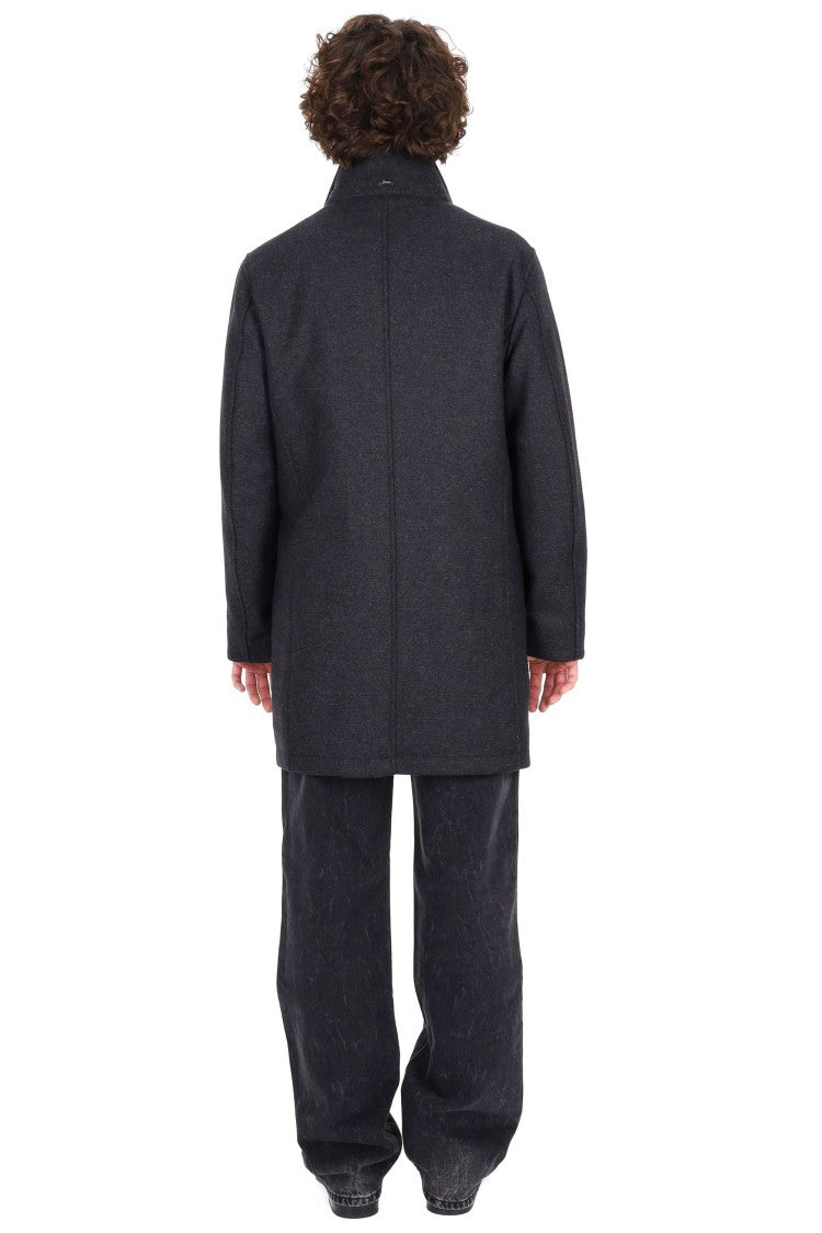 Herno Dark Grey Wool Coat With Eco-Fur Lined Collar