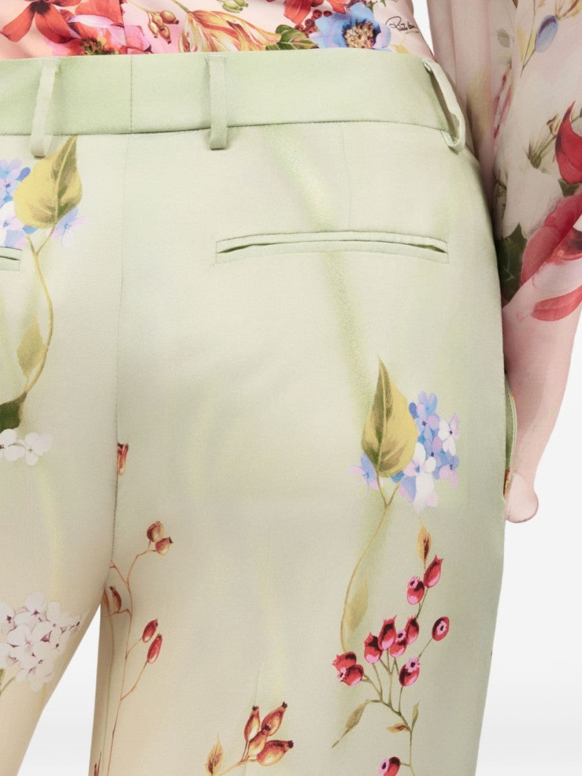 Roberto Cavalli Wide-Leg Silk Trousers With Floral Print