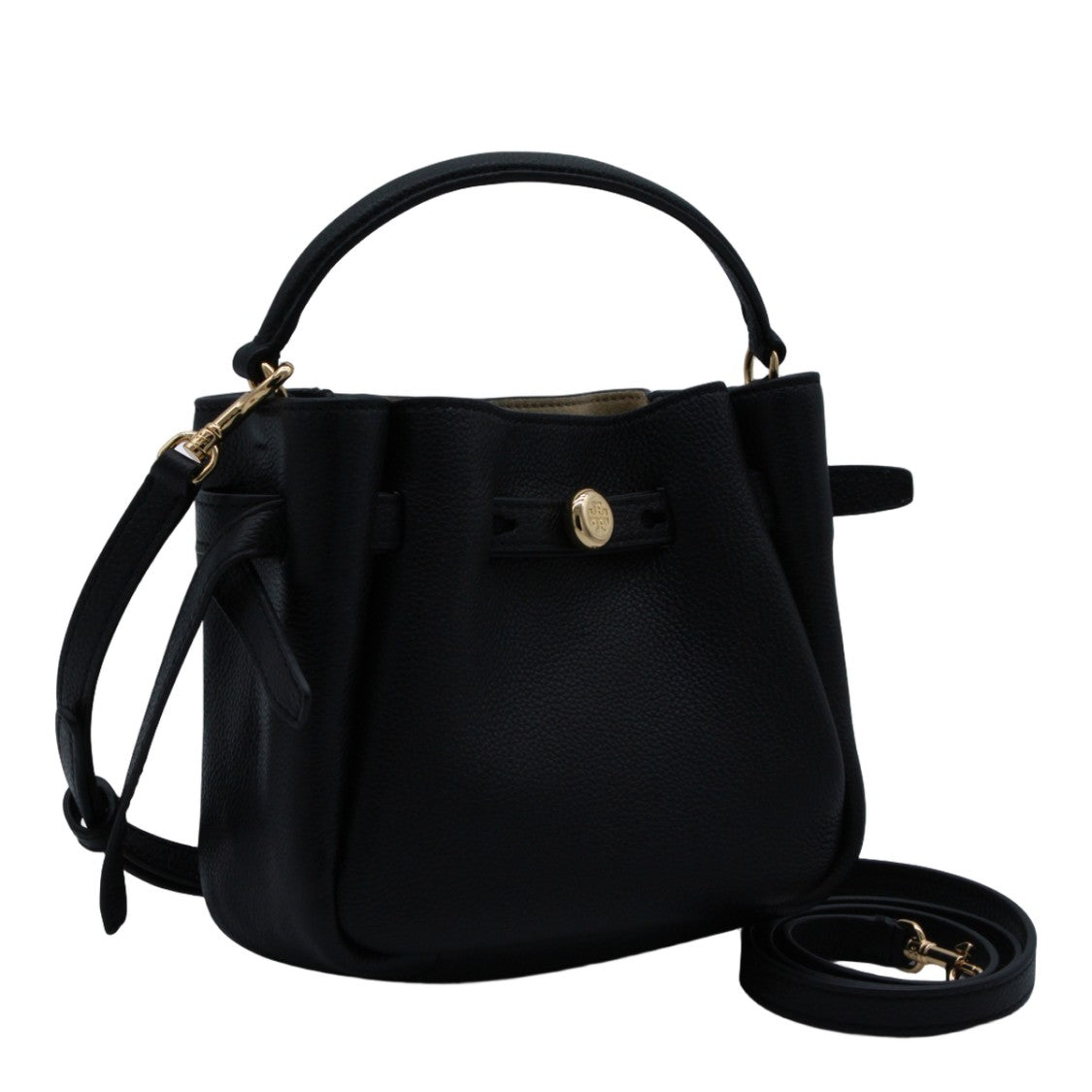 Tory Burch Structured Black Handbag With Pebbled Texture