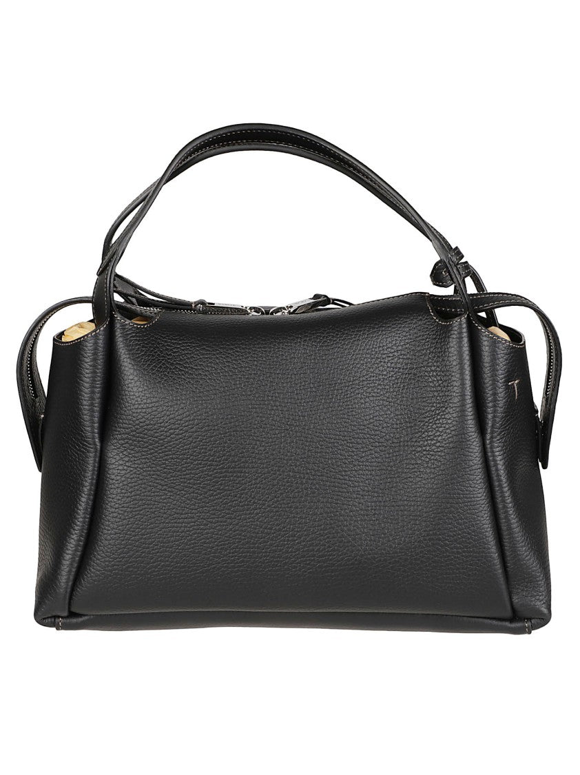 Tod's Structured Black Calf Leather Handbag With Dual Top Handles