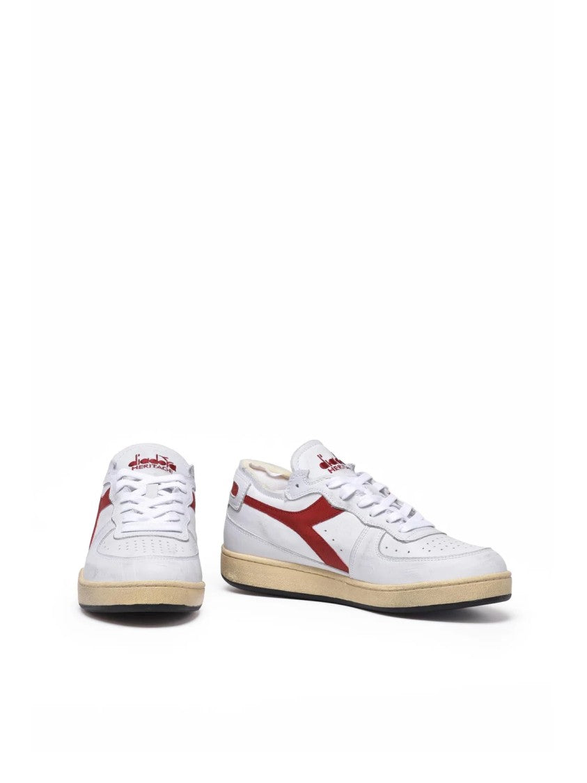 Diadora Heritage Grey Red Leather Basket Row Sneakers