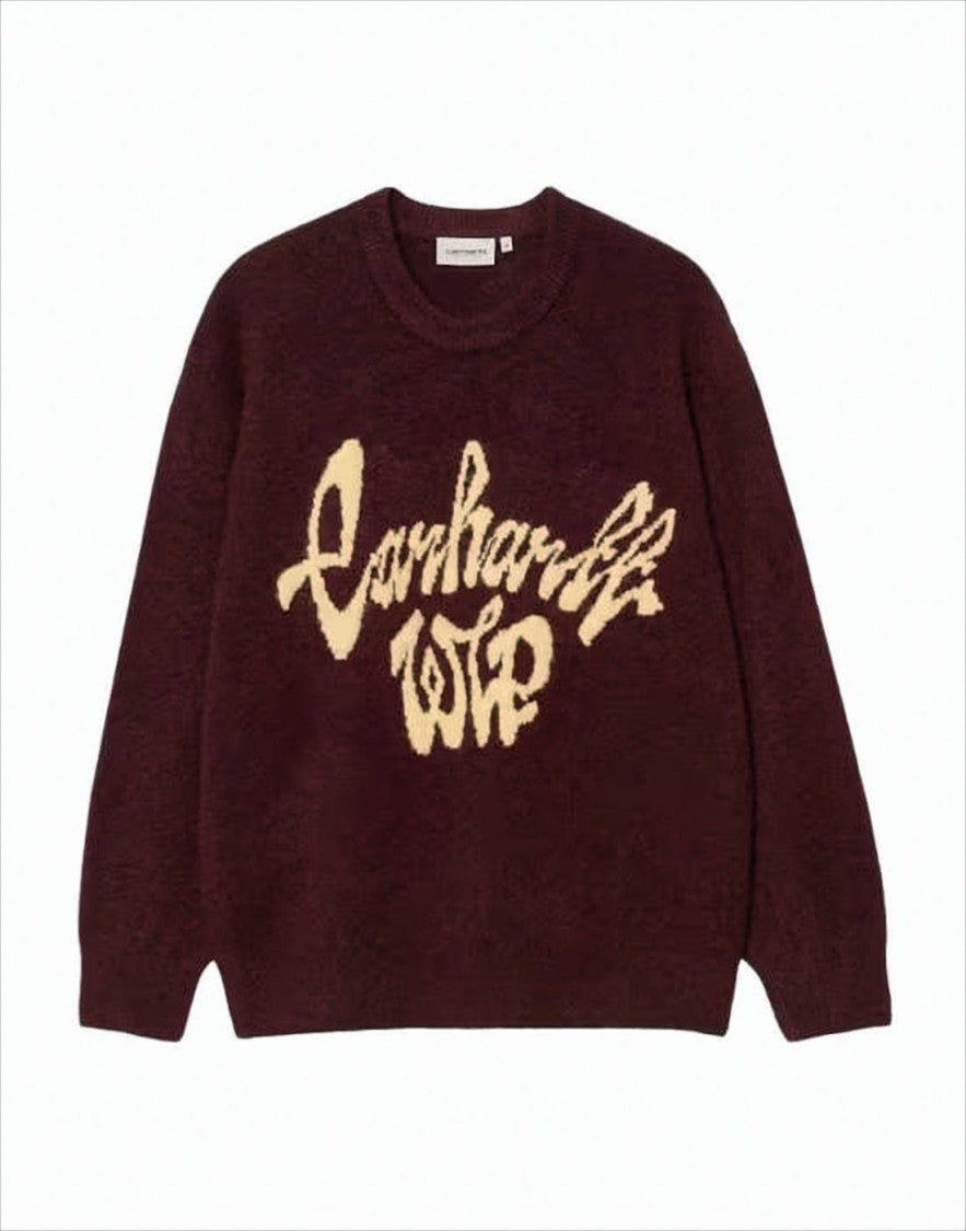 Carhartt Wip Cream Script Logo Knit Sweater In Rich Burgundy
