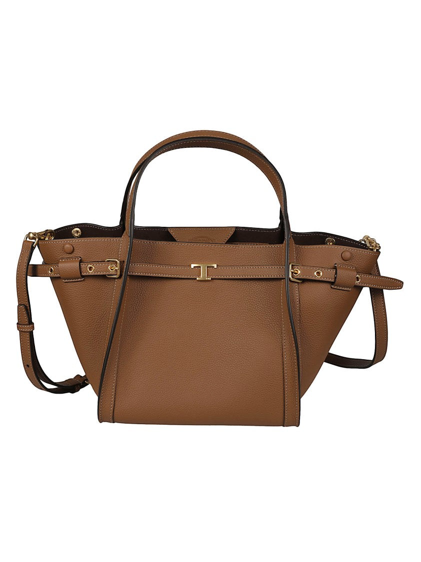 Tod's Small Tim Trapezoidal Brown Calfskin Tote Bag