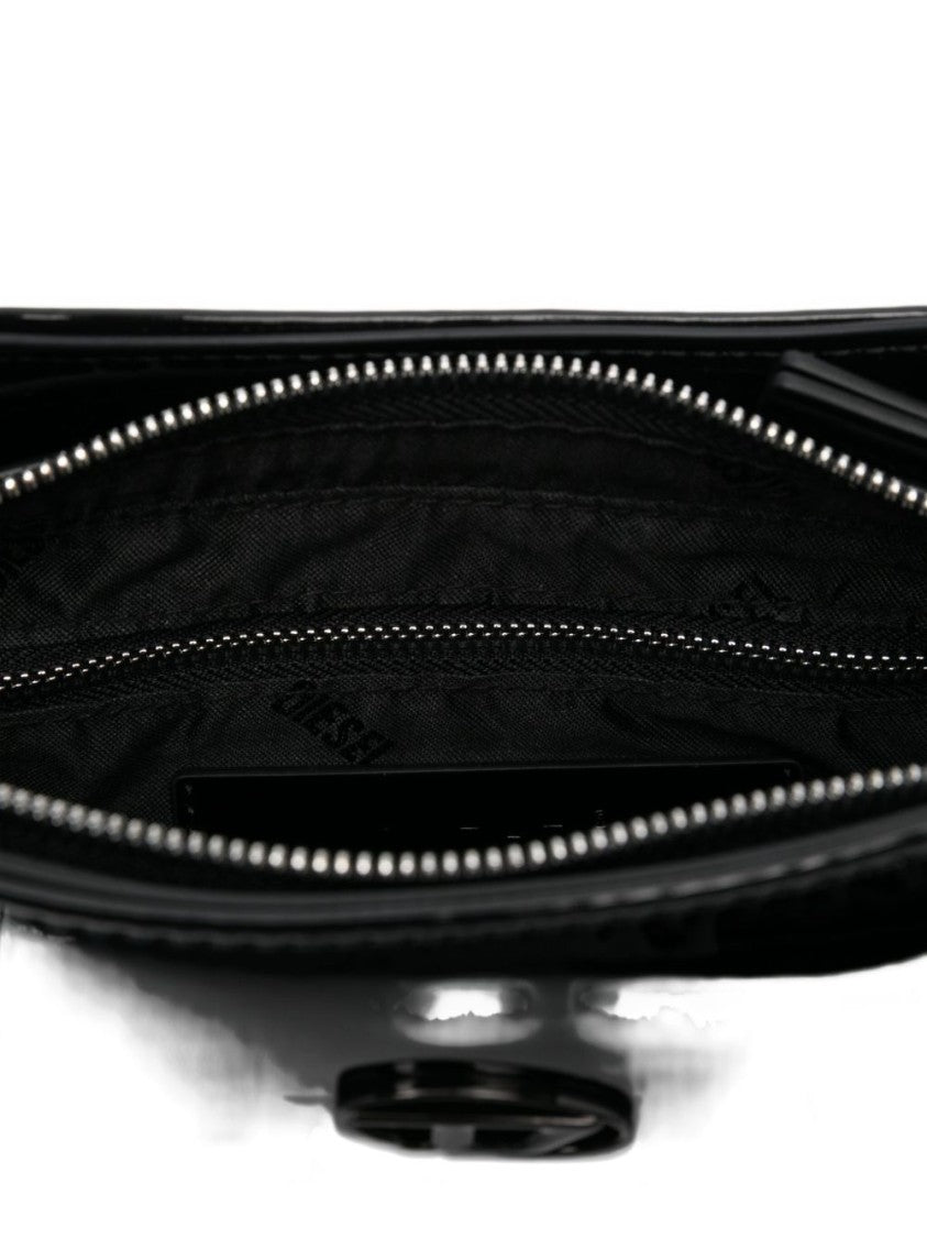 Diesel Nero Structured Shoulder Bag With Glossy Finish