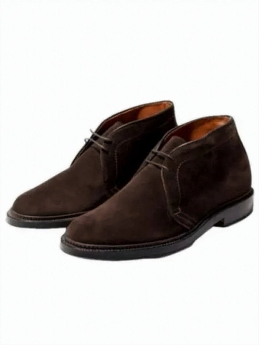 Alden Brown Suede Ankle Boots With Minimalist Lace-Up Design