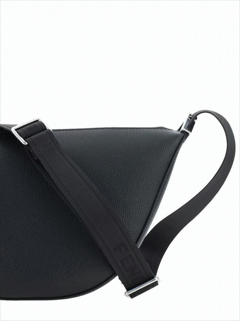 Fendi Curved Black Calf Leather Belt Bag With Zip Closure