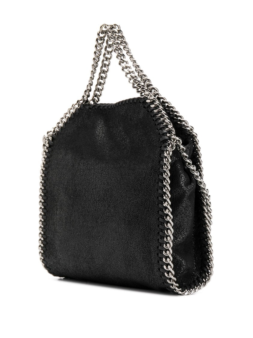 Stella Mccartney Compact Black Shoulder Bag With Silver-Tone Chain Trim