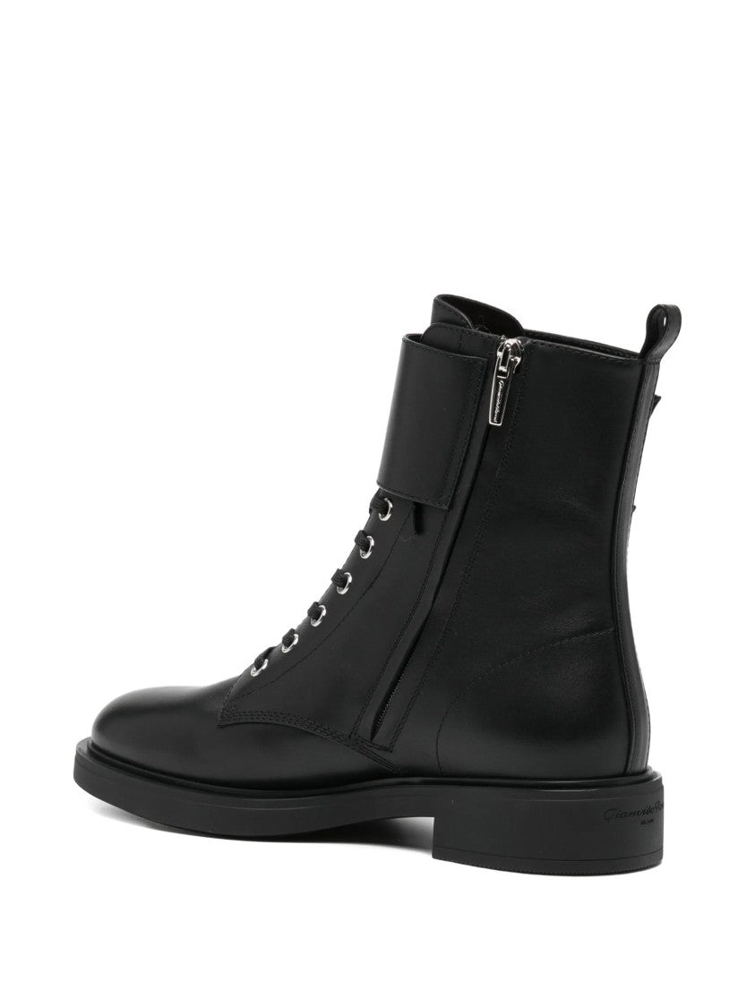 Gianvito Rossi Ripley Black Calf Leather Buckle Boots