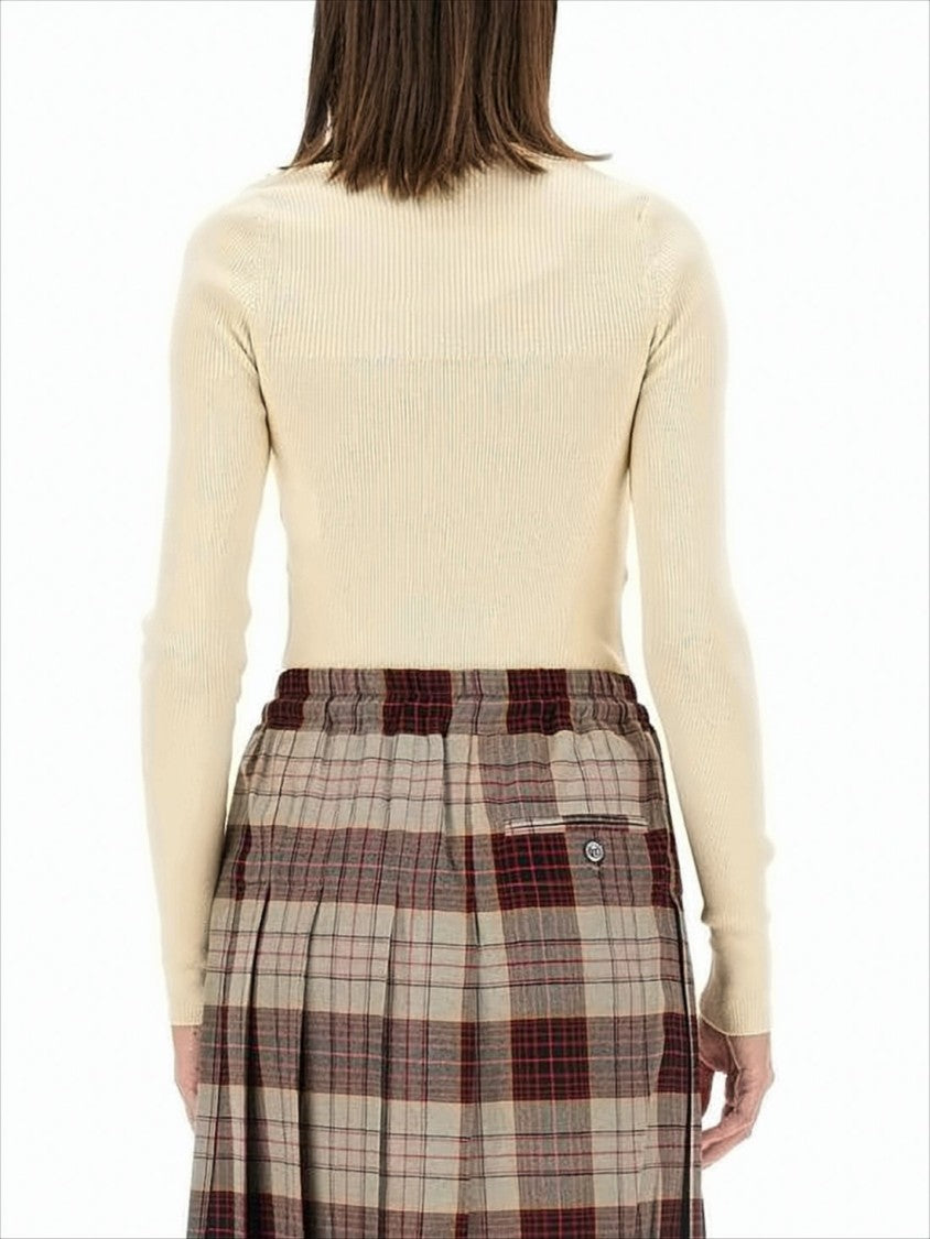 Vivienne Westwood Cropped Ribbed Knit Sweater With Deep V-Neckline