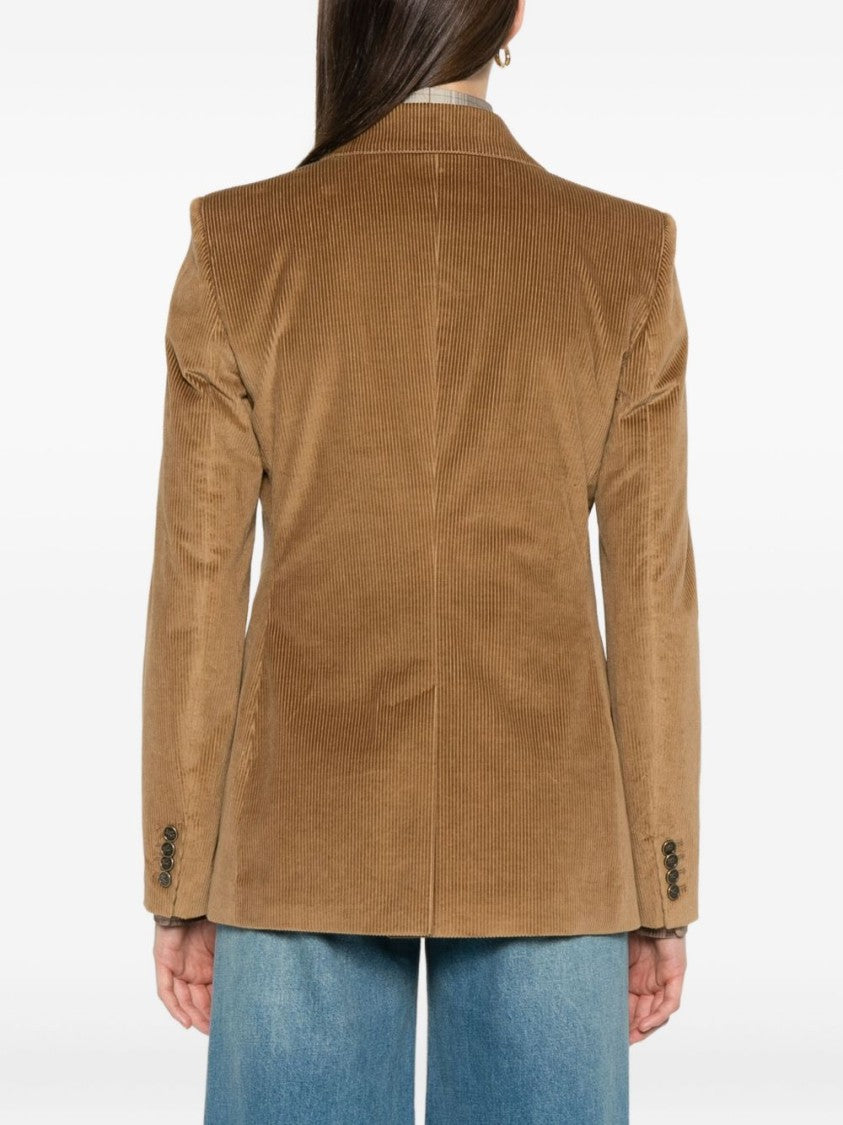 Etro Beige Double-Breasted Corduroy Jacket With Wide Lapels