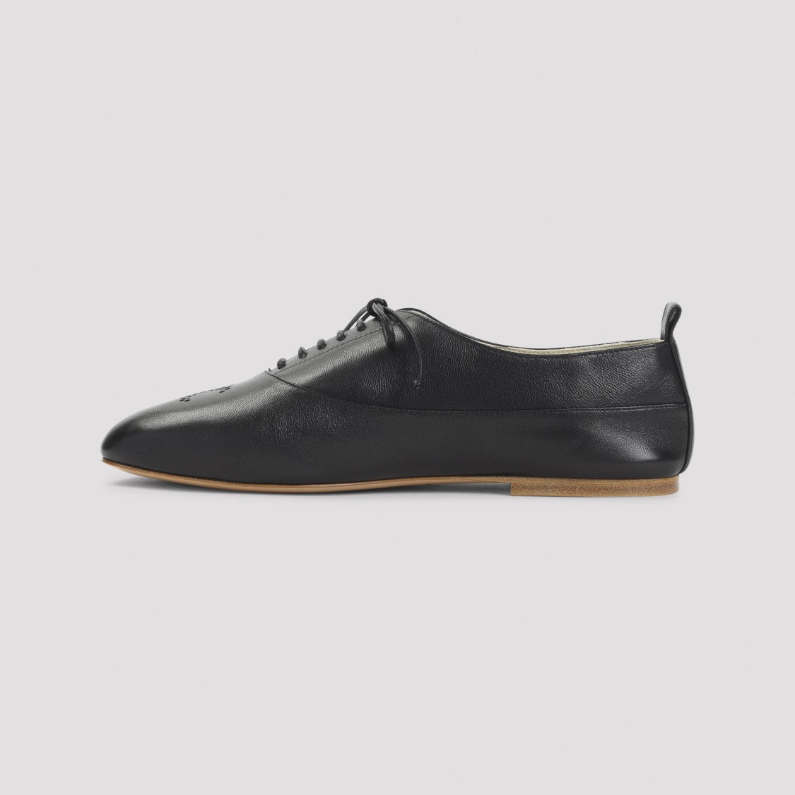 Celine Almond Toe Derby Shoes In Black Lamb Leather