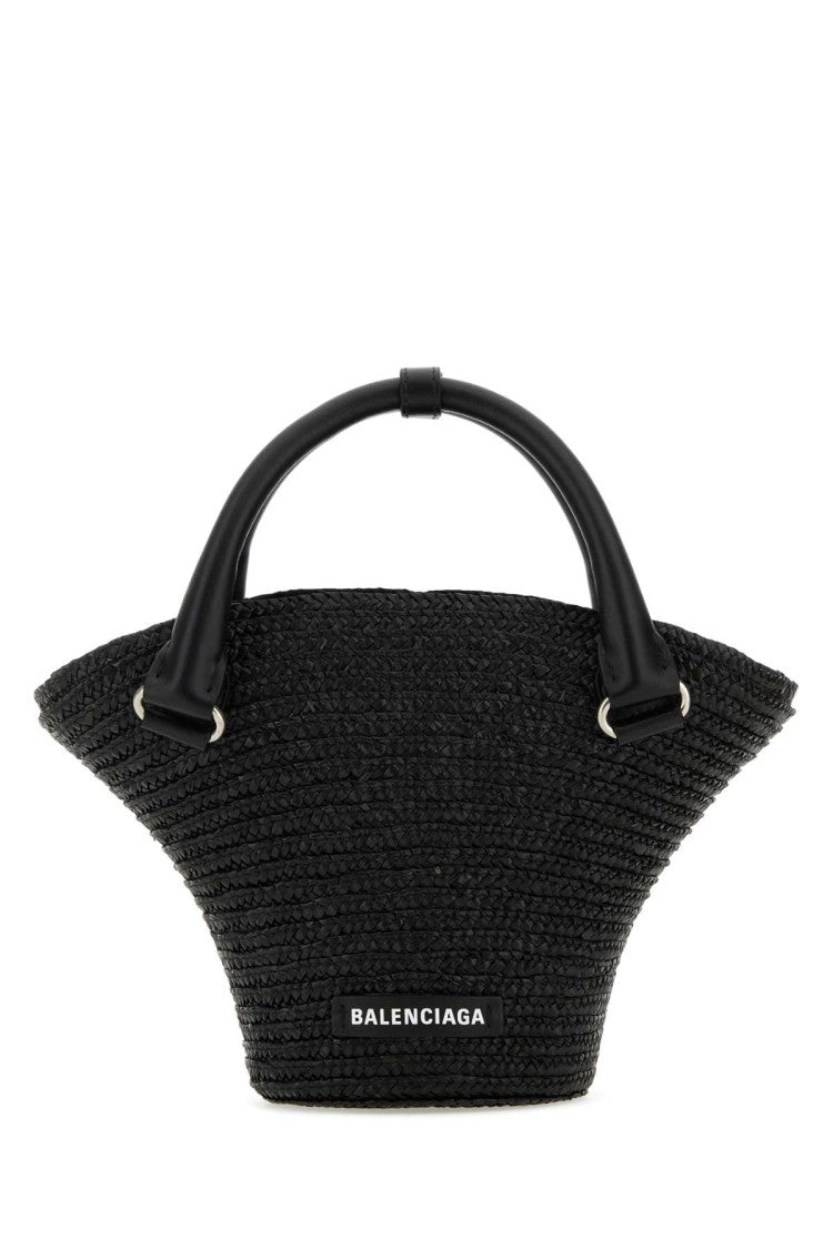 Balenciaga Black Straw Mini Beach Handbag