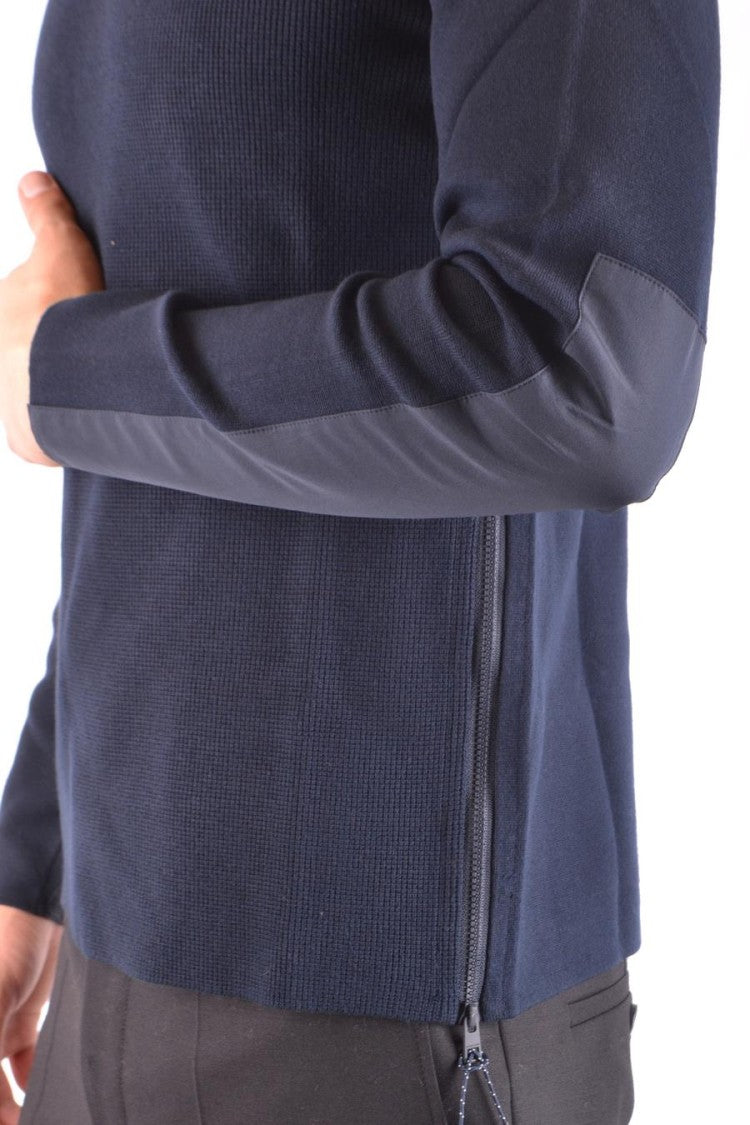 Michael Kors Ribbed Navy Sweater With Contrast Elbow Patches