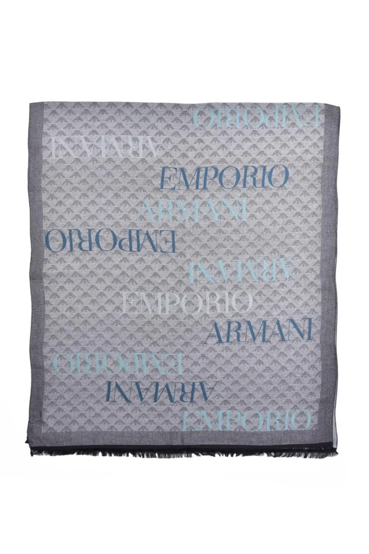 Emporio Armani Textured Grey Stole With Gradient And Fringed Edges
