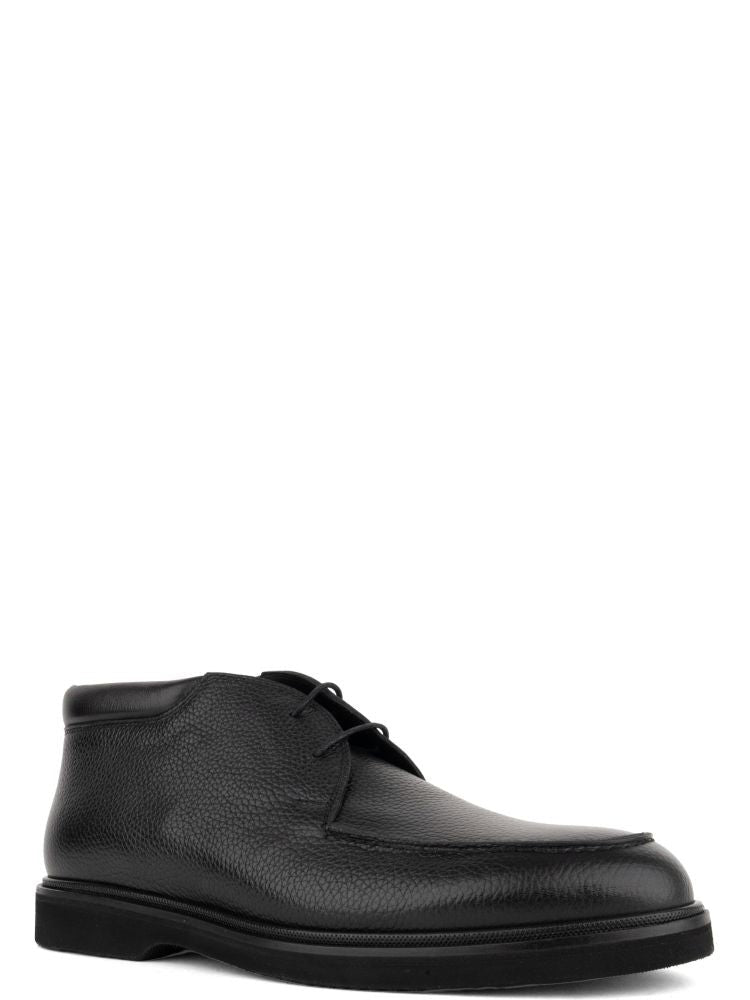 John Harrison Black Pebbled Leather Lace-Up Boots