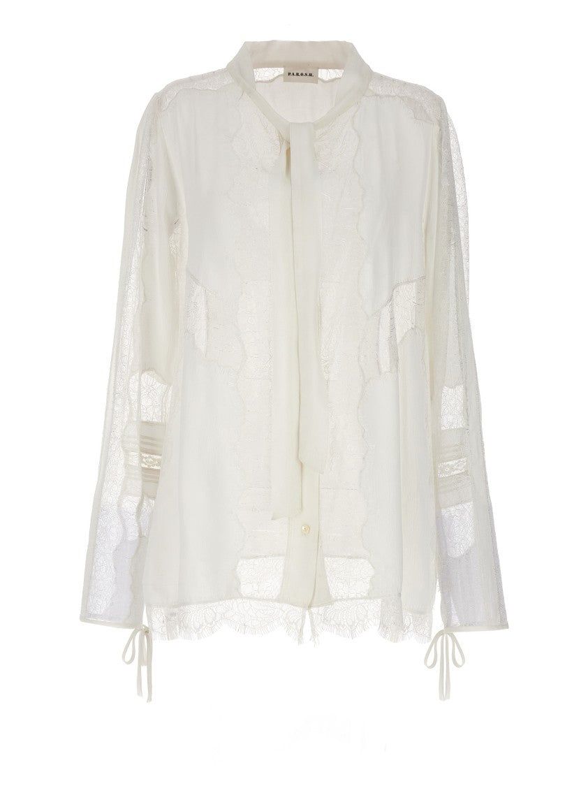 P.A.R.O.S.H. Viscose Lace-Inset Shirt With Bow Accents