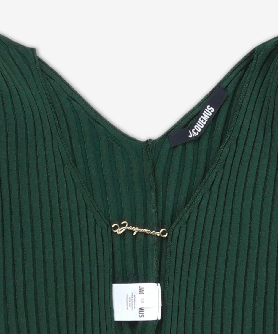 Jacquemus Ribbed Knit Cropped Cardigan With Deep Neckline