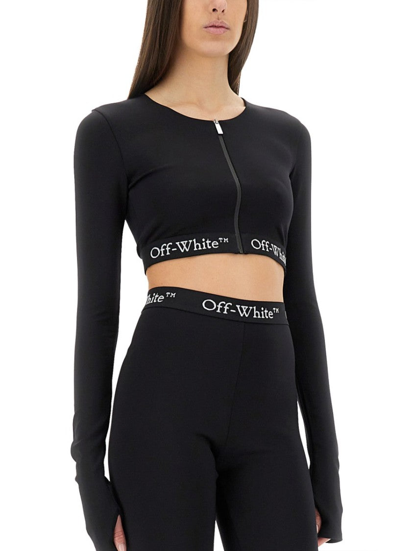 Off-White Cropped Top With Logoed Band