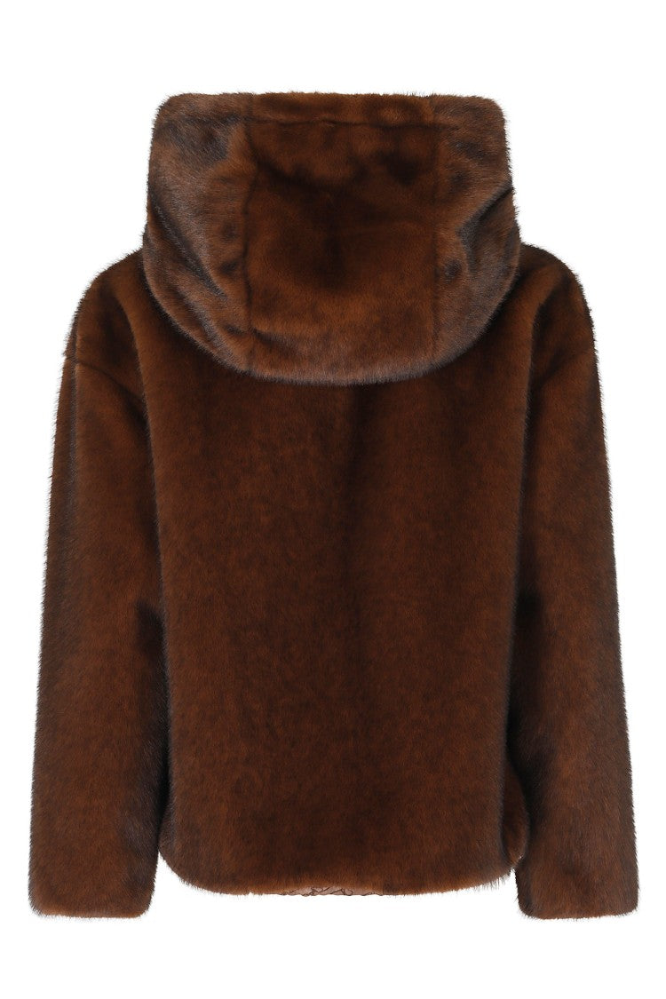Herno Dark Brown High Crew Neck Hooded Polyester Jacket