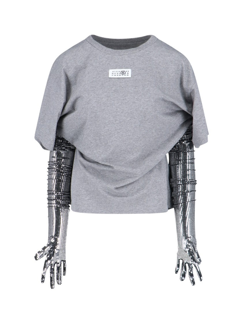 Mm6 By Maison Margiela Numeric Tag Gloves T-Shirt – Grey