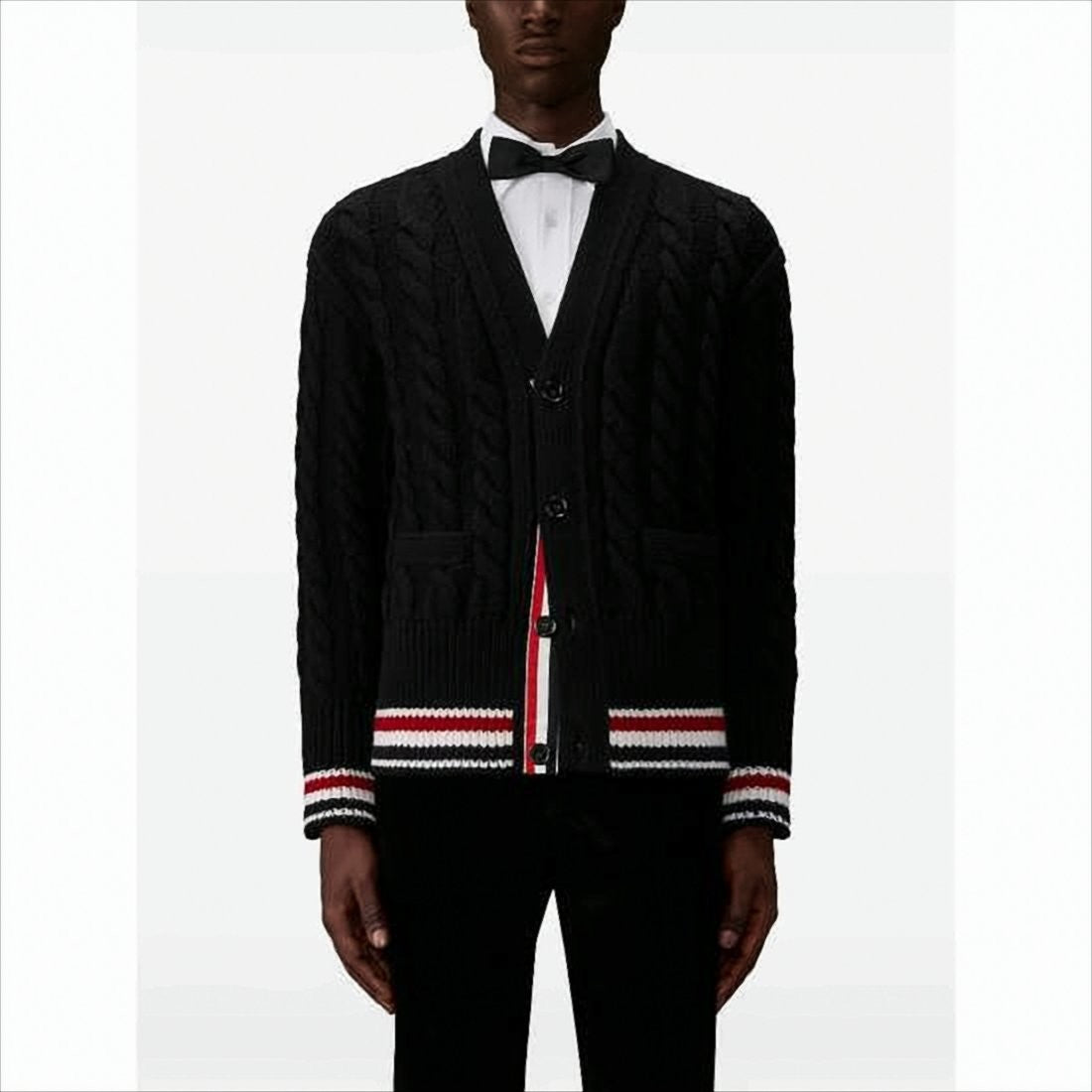 Thom Browne Classic Cable Knit Cardigan With Tricolor Accents