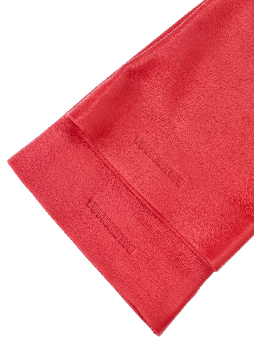 Balenciaga Red Fitted Lambskin Leather Gloves