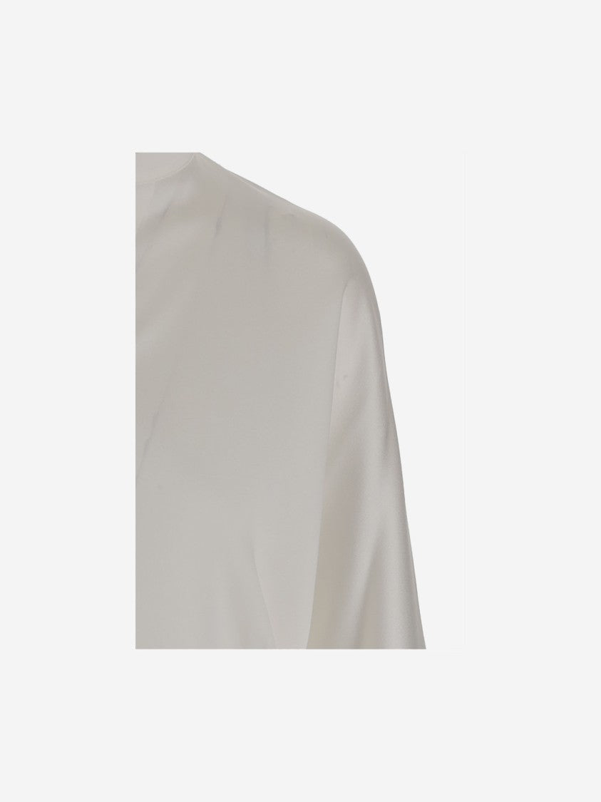 Vince Silk Satin Blouse With V-Neck And Asymmetrical Hem