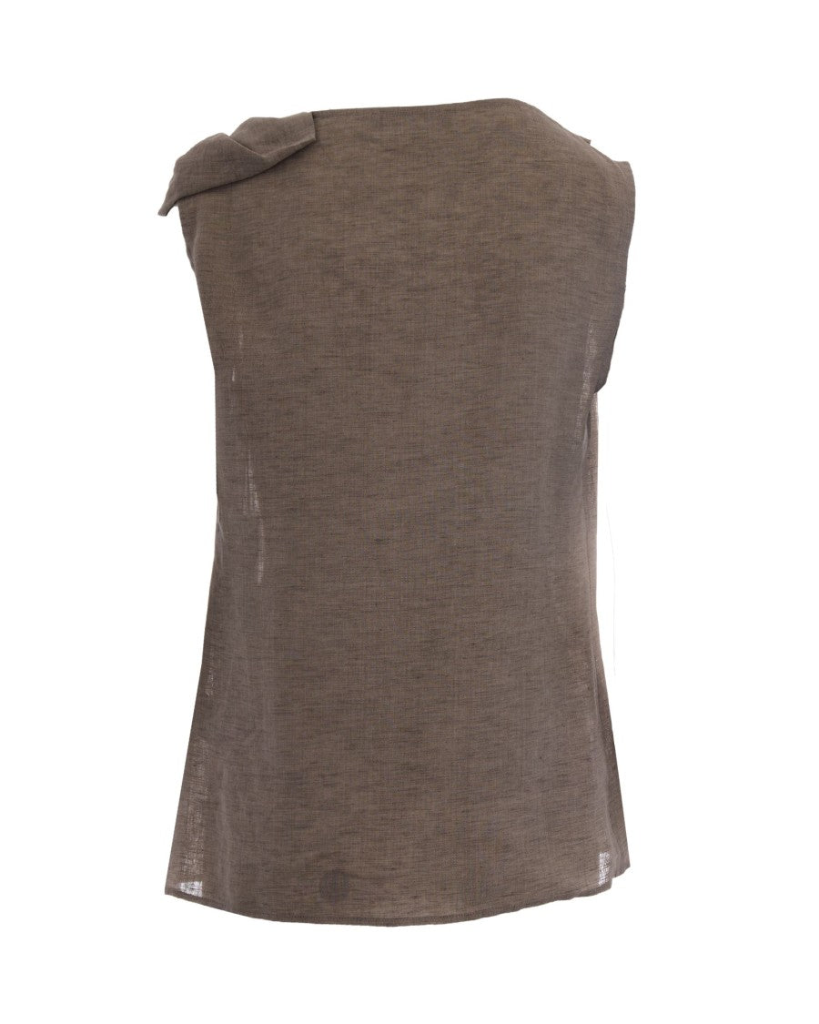 Fabiana Filippi Sleeveless Linen Top With Draped Knot Detail And Subtle Zip Accent