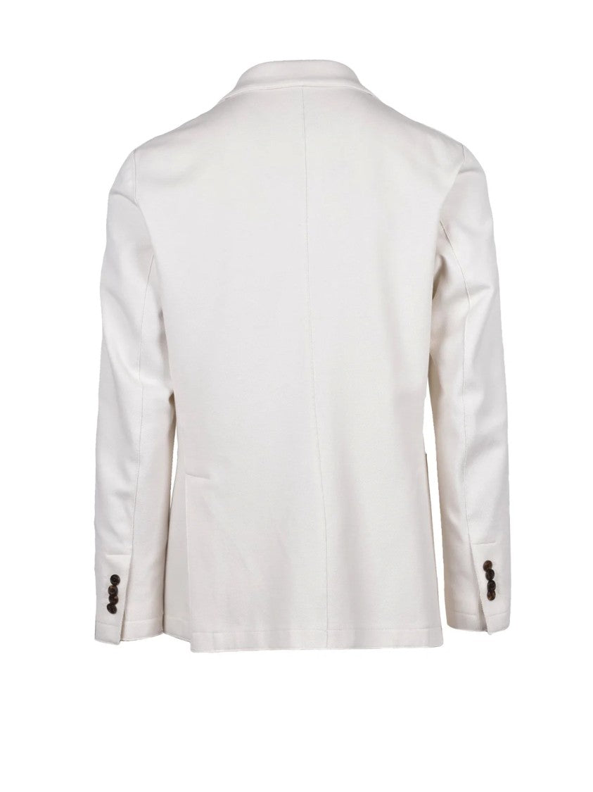 Eleventy White Double-Breasted Cotton-Blend Blazer